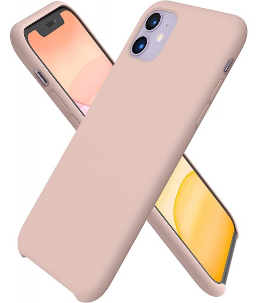 Husa iPhone 11, SIlicon Catifelat cu Interior Microfibra, Ivory